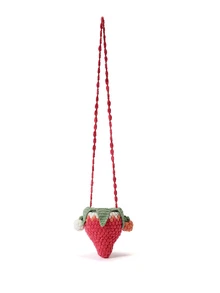 Trivaya 1pc Handmade Colorful Knitted Strawberry Drawstring Crossbody Bag, & Cute Strawberry Purse Valentines, Strawberry - Pink - View 4