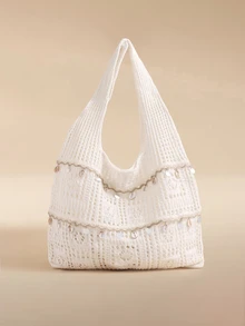 Glizzene Ce sac fourre-tout de plage en crochet tressé pour dames, idéal pour les vacances d'été, présente un design ajouré. Il a une grande capacité, est pliable avec un cordon coulissant. C'est un choix idéal pour les voyages à la plage et les escapades romantiques. Il a également une fonction anti-sable, convenant pour les courses quotidiennes et l'utilisation comme sac à dos. Très adapté aux activités de plein air, aux voyages, ainsi qu'aux étudiants de première, deuxième et terminale retournant à l'école. - Beige - Voir 1