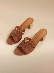 Glizzene Women's Comfortable Must-Have Slip-On High Heel Sandals, Suitable For New Year Holidays, Summer Beach, And Spring - Rust Brown - View 1