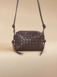Glizzene New Embossed Woven Camera Bag, Fashion Versatile Shoulder Bag, Niche Lightweight Crossbody Bag, Knotted Strap Camera Bag - Coffee - View 1