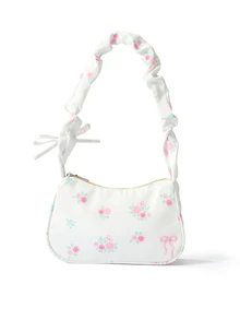 Trivaya 1pc White Nylon Floral Print Zipper Casual Shoulder Bag, Versatile & Fashionable For Women Daily Use, Cream Bag - White - View 4