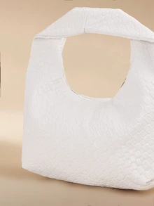 Glizzene Túi xách mini thời trang dệt hình lưỡi liềm, Túi đeo chéo vai cỡ lớn màu trơn họa tiết dệt nổi, Túi đi làm đa năng, Túi tote, Túi baguette dành cho nữ - trắng - Xem 5