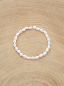 Glizzene 1pc Fashionable And Simple Personalized Asymmetrical Faux Pearl Women's Bracelet Banquet Party Date Daily Wear Gift - White - View 3