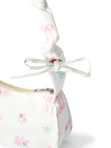 Trivaya 1pc White Nylon Floral Print Zipper Casual Shoulder Bag, Versatile & Fashionable For Women Daily Use, Cream Bag - White - View 6