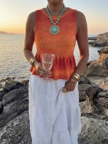 Women's New Ombre Knit Sleeveless Top, Suitable For Vacation - Orange - View 2