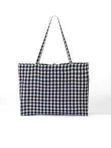 Trivaya Summer Outdoor Travel Bag, Holiday Beach Bag, Fashionable Plaid Shoulder Large Bag, Casual One Shoulder Tote Bag, Travel Bag, Color Block Plaid Pattern Handbag, Shopping Bag, Versatile Commuter Bag ,Vacation Essentials, Vacation - Multicolor - View 2