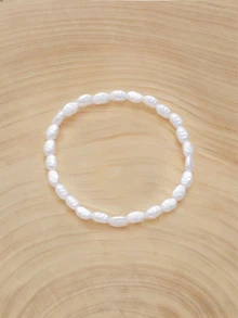 Glizzene 1pc Fashionable And Simple Personalized Asymmetrical Faux Pearl Women's Bracelet Banquet Party Date Daily Wear Gift - White - View 4