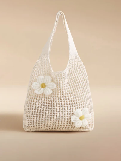 Glizzene Women's Hollow Out Knitted Tote Bag, New Large Capacity Shoulder Composite Bag, Woven Beach Vacation Handbag, Summer Western Style Knitted Tote, Women's New Large Capacity Versatile Knitted Casual Shoulder Bag