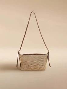 Glizzene Túi vải dệt Khaki thời trang mùa hè, đơn giản & cổ điển có dây đeo xích & khóa kéo, túi đeo vai/túi đeo chéo, vật dụng thiết yếu cho ngày lễ, hoàn hảo cho du lịch, nghỉ dưỡng, ngày lễ & bãi biển - Màu Khaki - Xem 1