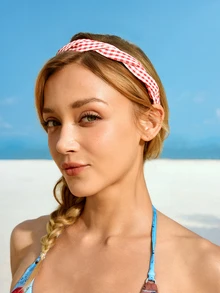 Trivaya Diadema estrecha de color caramelo a cuadros con diseño de dientes antideslizantes, accesorio de cabello lindo para salidas y citas de mujeres - Multicolor - Ver 3