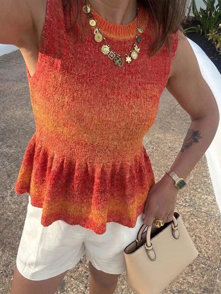 Women's New Ombre Knit Sleeveless Top, Suitable For Vacation - Orange - View 1