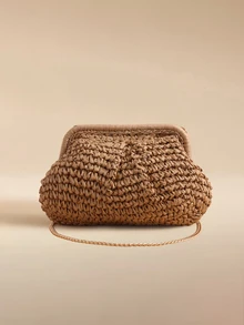 Glizzene 1 Stück Damen Sommer Geflecht Umhängetasche mit Quasten Kette, Schulter Papier Geflecht Strandtasche, handgefertigte Geldbörse, 1 Stück hellbeige Papier Geflecht Clutch, Damen Strandtasche, perfekt für den Urlaub, ideale Wahl für modebewusste Damen - Khaki - Übersicht 3