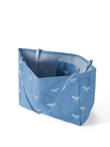 Trivaya Túi tote vải canvas thắt nơ thời trang Hàn Quốc đa năng màu xanh dương bắt mắt, tiện dụng, dùng khi đi làm, du lịch, mua sắm, học sinh trở lại trường, túi xách Sweet Lady dung tích lớn, túi tote cho nữ, đồ dùng cần thiết cho sinh viên đại học - Màu xanh lam - Xem 4