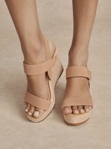 Tropiscape Sandalias de cuña con plataforma para mujer, sandalias de cuña tipo alpargata con suela gruesa, sandalias de tacón alto con slip-on, atuendos de primavera y verano estilo Cottagecore, atuendos de verano - Caqui - Ver 2