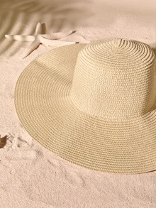 Tropiscape 1 Hat + 1 Bag, Suitable For Beach Vacation Cottagecore,SummerOutfit - Beige - View 5