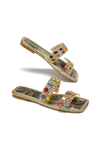Trivaya Summer Fashionable Colorful Rhinestone Women Flat Sandals, Comfortable Casual Open-Toe Slippers Suitable For Outdoor, Beach, Party - Black - View 4