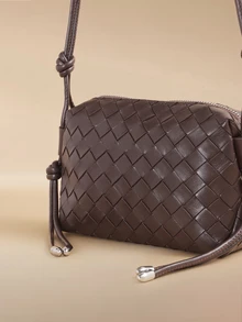 Glizzene New Embossed Woven Camera Bag, Fashion Versatile Shoulder Bag, Niche Lightweight Crossbody Bag, Knotted Strap Camera Bag - Coffee - View 5