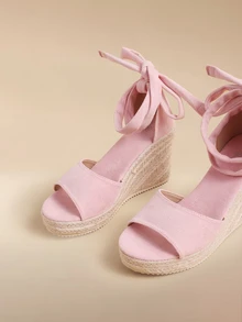 Glizzene Giày sandal đế xuồng cao gót kiểu Bohemian quai ngang, hở mũi, chống thấm nước, màu hồng, thích hợp cho trang phục xuân hè. - Hồng - Xem 5