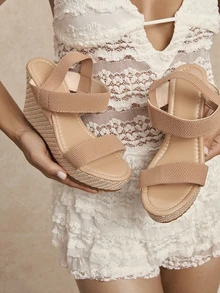 Tropiscape Sandalias de cuña con plataforma para mujer, sandalias de cuña tipo alpargata con suela gruesa, sandalias de tacón alto con slip-on, atuendos de primavera y verano estilo Cottagecore, atuendos de verano - Caqui - Ver 4