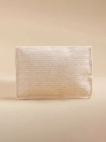 Glizzene 全新玉米皮編織袋，女性大容量手拿包，手工製作沙灘包手機袋韓國風格，適合夏季度假旅遊的女性手袋必備 - 米色 - 查看 3