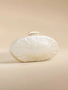 Glizzene Chic Minimalist Marble Pattern Acrylic Clutch Bag, Unique Egg-Shape Personalized Party Chain Shoulder Bag - Champagne - View 2