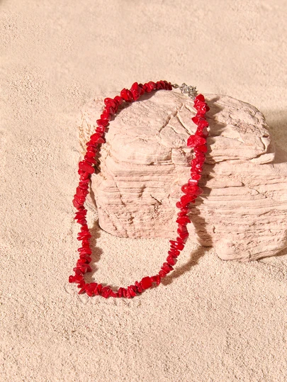 Tropiscape 1 pieza Collar de cuentas rojas vintage de estilo bohemio y asimétrico elegante, adecuado para el uso diario de las mujeres o atuendos de fiesta, estilo cottage core, atuendo de verano