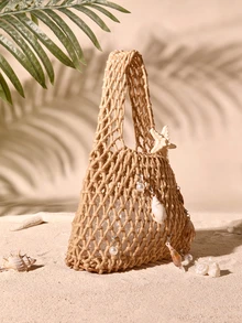 Tropiscape Colgante de moda casual con tema oceánico, diseño de ganchillo hueco de unicolor con forma de mano, estilo abierto, adecuado para vacaciones, viajes, estilo romántico, adecuado para manos pequeñas de mujeres, viajes al aire libre, vacaciones, combinación de moda casual diaria, también un gran regalo para familiares y amigos. Ganchillo, vacaciones, vacaciones Cottagecore, atuendo de verano - Caqui - Ver 2