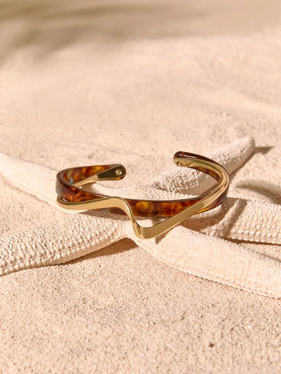 Tropiscape 1 pieza Brazalete de poliresina con onda de moda, pulsera personalizada única, diseño elegante y simple de alta gama, no ajustable, adecuado para que las mujeres lo usen a diario y en festivales, estilo Cottagecore, atuendo de verano