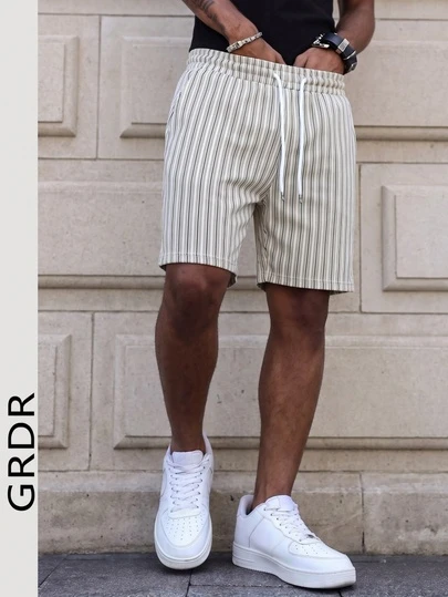  GRDR Men's Vacation Style Striped Shorts, Casual Comfortable Outgoing Minimalist Pants, Bermuda Shorts