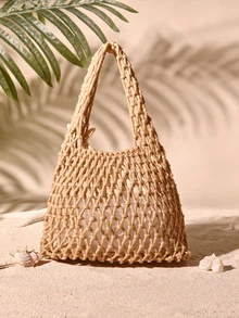 Tropiscape Colgante de moda casual con tema oceánico, diseño de ganchillo hueco de unicolor con forma de mano, estilo abierto, adecuado para vacaciones, viajes, estilo romántico, adecuado para manos pequeñas de mujeres, viajes al aire libre, vacaciones, combinación de moda casual diaria, también un gran regalo para familiares y amigos. Ganchillo, vacaciones, vacaciones Cottagecore, atuendo de verano - Caqui - Ver 3