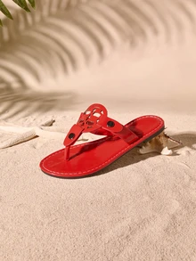 Tropiscape New Fashion Women's Daily Casual Thong Flat Sandals,Spring Summer Outfits Cottagecore,SummerOutfit - Red - View 4