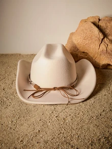 1pc Unisex Western Cowboy Hat, Hand Woven Feather Hat Chain, Suitable For Outdoor Riding, Hiking, Driving, Party, Cowboy Style Accessories. Cottagecore,SummerOutfit - Feather Jewel Top Hat - View 2
