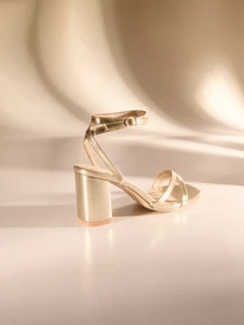 Etoivie Women New Fashion Multi-Strap Cross Simple And Generous Work Commuting Square Toe Chunky Heels High-Heeled Sandals For Street Fashion,Spring Summer Outfits - Gold - View 5