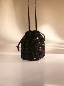 Etoivie Túi nhỏ thanh lịch, đính sequin tinh tế kiểu cổ điển, túi may mắn mới, trang sức ngọc trai cá nhân hóa, phong cách phương Tây đa năng, túi đeo chéo nhỏ gọn dành cho nữ. - màu đen - Xem 4