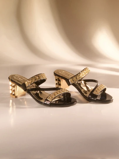 Etoivie 2026 New Versatile Summer Rhinestone Embellished Mid-Heel Sandals, Fashionable Outdoor Casual, Party, Evening, And Wedding Suitable