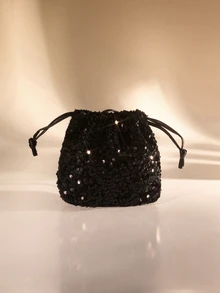 Etoivie Túi nhỏ thanh lịch, đính sequin tinh tế kiểu cổ điển, túi may mắn mới, trang sức ngọc trai cá nhân hóa, phong cách phương Tây đa năng, túi đeo chéo nhỏ gọn dành cho nữ. - màu đen - Xem 5