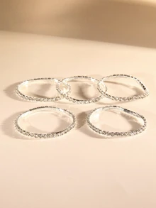 Etoivie 5 piezas de pulseras elásticas ajustables con cuentas brillantes de diamantes de imitación y estilo de fiesta, regalos ideales para mujeres - Plateado - Ver 1
