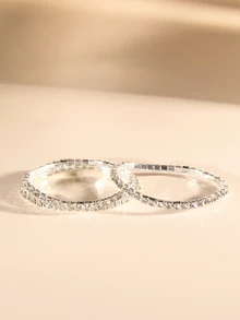 Etoivie 5 piezas de pulseras elásticas ajustables con cuentas brillantes de diamantes de imitación y estilo de fiesta, regalos ideales para mujeres - Plateado - Ver 5