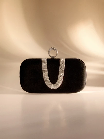Etoivie Women's Mini Glamorous Rhinestone Embellished Evening Clutch Bag With Ring Handle And Detachable Shoulder Strap, Perfectly Matching With Bridal Party, Clutch Bag For Wedding , Wedding