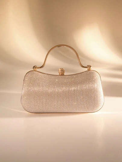 Etoivie Shiny Sequin Luxury Mini Rhinestone Decorated Box Bag, Evening Clutch, Faux Pearl Metal Chain Crystal Decor, Suitable For Party Girls, Ladies, Brides, Perfect For Party, Wedding, Prom, Gala
