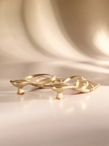 Etoivie 女士夏季时尚细跟方头金属凉鞋 - 适合日常外出，彰显个性风格 - 金色 - 查看 3