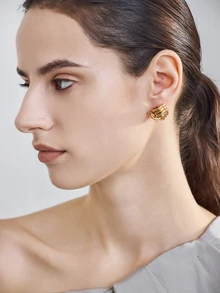 NobleVue 1 Pair Petite Versatile Striped Knot Stud Earrings, Suitable For Daily Wear For Women - Gold - View 4