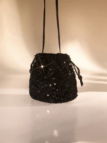 Etoivie Túi nhỏ thanh lịch, đính sequin tinh tế kiểu cổ điển, túi may mắn mới, trang sức ngọc trai cá nhân hóa, phong cách phương Tây đa năng, túi đeo chéo nhỏ gọn dành cho nữ. - màu đen - Xem 2