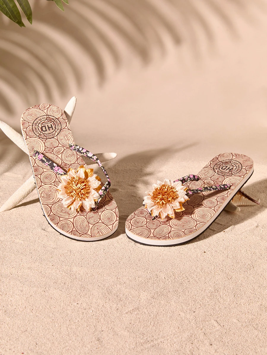 Tropiscape Summer New Style Fashionable Simple Slipper Sandals For Women, Outdoor Beach Flat Slip-On Flip Flops Cottagecore,SummerOutfit - Multicolor - View 1