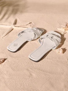 Tropiscape 2021 neue Damen H Pantoffeln, modischer und lässiger Stil, römischer Stil, bequem, schwarz/beige/braun, flach, geprägt, lässig, von Bloggern empfohlen, mit Strass, mit dicker Sohle, Keilabsatz, Sandalen, Fee, geruchshemmend, rutschfest, einfach, Krokodilmuster, Metalldekor, flach, sommerliche modische Pantoffeln, Strandoutfits Cottagecore, Sommeroutfit - Weiss - Übersicht 3