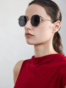 NobleVue 1 Paar Damen Metall Geometrischer Rahmen Modebrillen, modischer Retro-Stil - geeignet für Straßenfotografie, Strandurlaub, Lässig und Alltag | Modeaccessoire - Verschiedenfarbig - Übersicht 4