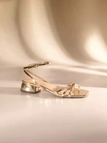 Etoivie Women's New Simple Summer Style Open Toe Cross Strap Metallic High Heel Sandals, Perfect For Parties - Gold - View 4