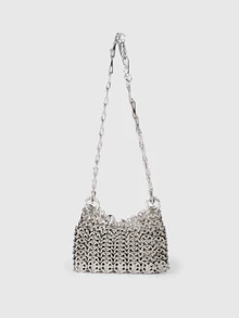 DareSee 24pcs Handmade Shiny Sequins & Sequin Embellished Crossbody Bag With Detachable Strap, Silver Color, Christmas Party, Christmas Gift - Silver - View 1