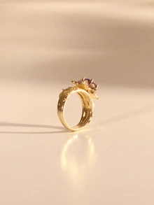 Etoivie 1 pieza Anillo con incrustaciones de circonita púrpura con forma de flor geométrica elegante, accesorio de joyería de moda como regalo para mujeres en fiestas/cumpleaños - anillo - Ver 3
