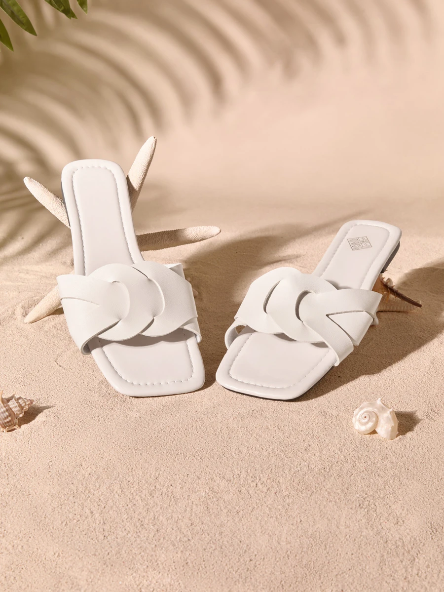 Tropiscape 2021 neue Damen H Pantoffeln, modischer und lässiger Stil, römischer Stil, bequem, schwarz/beige/braun, flach, geprägt, lässig, von Bloggern empfohlen, mit Strass, mit dicker Sohle, Keilabsatz, Sandalen, Fee, geruchshemmend, rutschfest, einfach, Krokodilmuster, Metalldekor, flach, sommerliche modische Pantoffeln, Strandoutfits Cottagecore, Sommeroutfit - Weiss - Übersicht 1